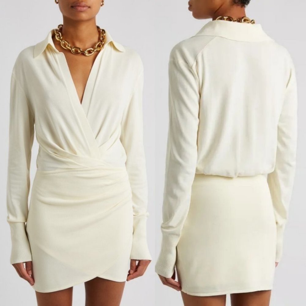 Gauge81 Off White Nojas Dress Size XS Faux Wrap Elastic Waist Ribbed Knit Mini